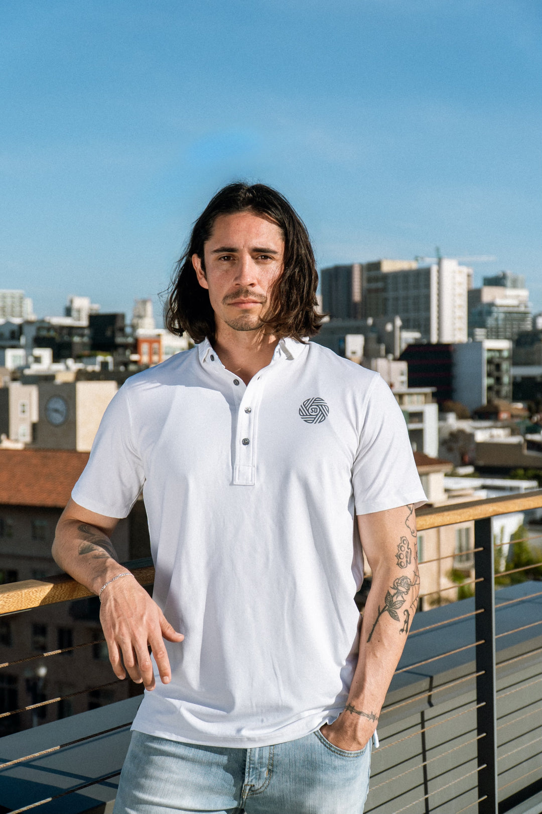 Greyson Polo with the SD Flow on the chest and "San Diego FC" on the back